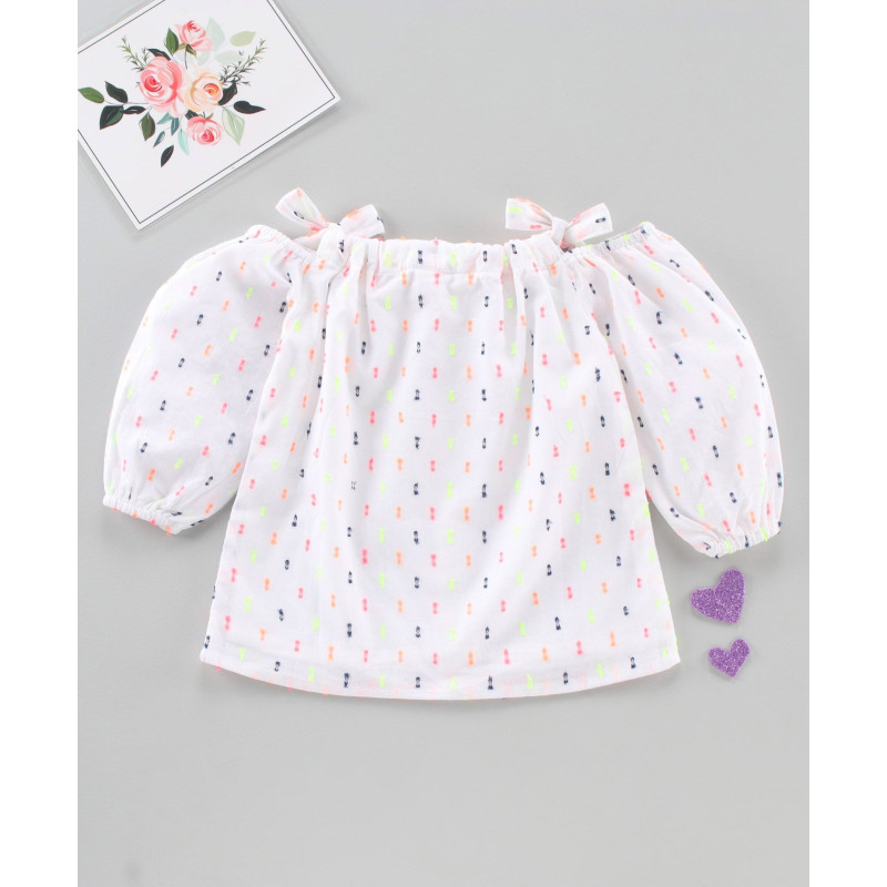 Sleeves Printed Top - White