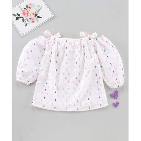 Sleeves Printed Top - White